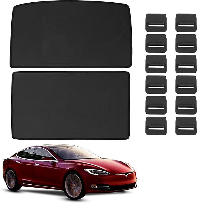 Unifizz 2021-2016 Tesla Model S Glass Roof Sunshade UV Rays Protection Foldable Sunroof Sunshade Top Window Sun Shades for Tesla Model S Heat Isolate Split Type Upgraded Black（Openable sunroof only）