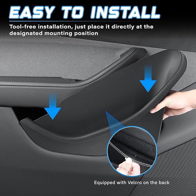 4PCS Door Side Storage Box Full Arounding for Tesla Model Y Juniper 2025 2026 Front & Rear Door Pocket Inner Organizer Trays Full Cover for Model Y Juniper Accessories TPE