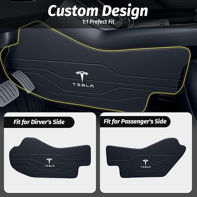 Center Console Leather Side Anti-Kick Mats(2 Pieces) Designed for Tesla Model Y Juniper(2025-2027),Waterproof, Dust Resistant, Front Seat Side Protector Cover Black