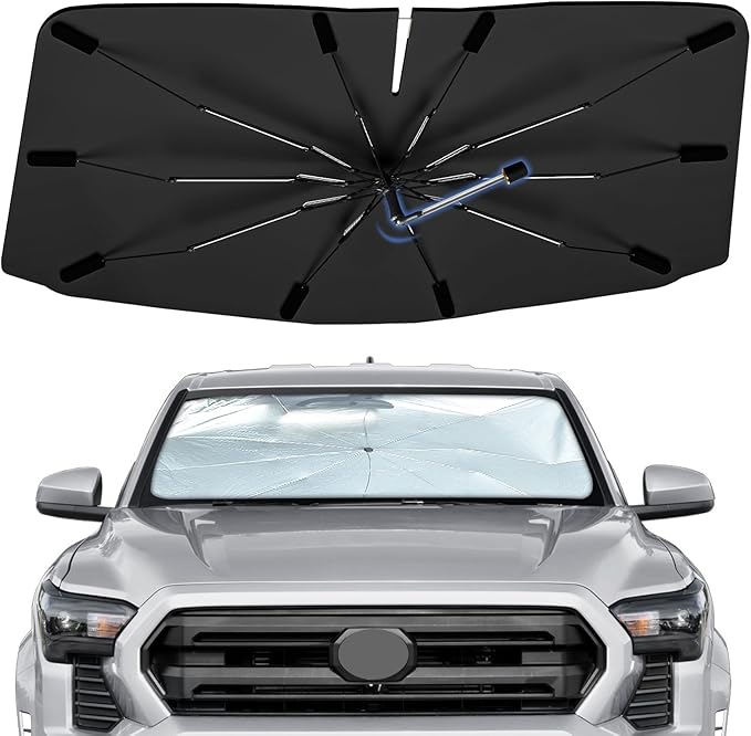 Windshield Sun Shade Umbrella for Toyota Tacoma 2016-2024, Foldable Sunshade for Car Front Window, 360 Rotation Automotive Interior UV Protection for Outdoor Parking, Keep Car Cool