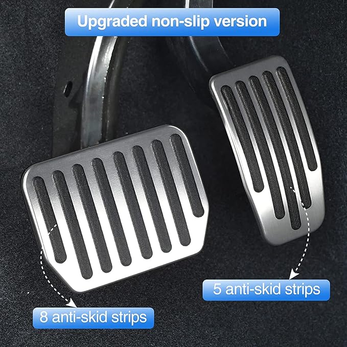 Foot Pedal Pads Set for Tesla Model 3 Model Y, Non-Slip Performance Aluminum Car Accessories Brake & Accelerator Pedal Covers for Model 3/Y (Silver)