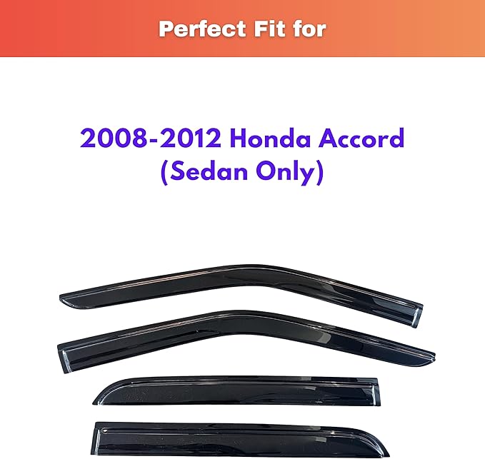 KPY Window Visor Compatible with Honda Accord Sedan 2008-2012, 4PC Rain Guard Side Window Vent Deflectors Tape-On Mugen Style, 2008 2009 2010 2011 2012