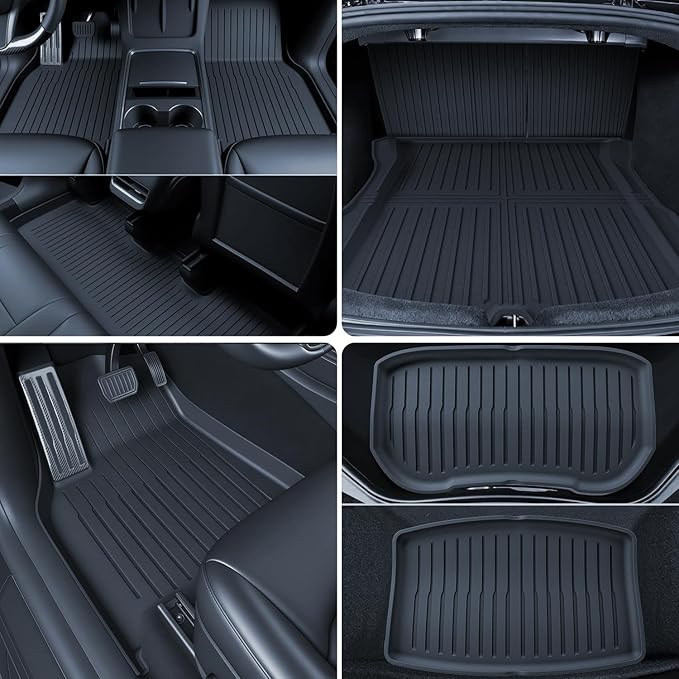 TPE Floor Mats fit for Tesla Model 3 Highland 2025 2024 All Weather TPE Cargo Liner Cargo Trunk Accessories and Cargo Trunk Mats Front Rear Cargo Mat Full Set