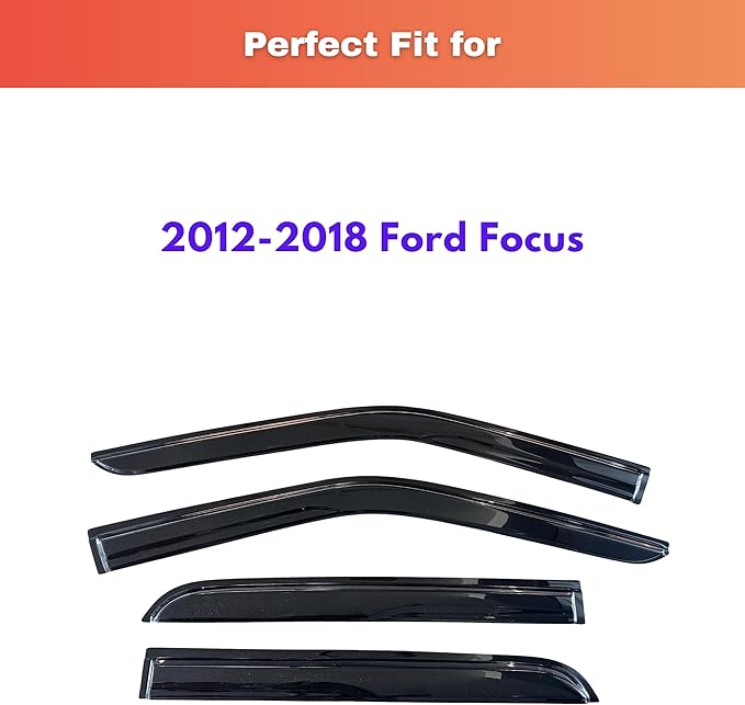 KPY Rain Guards Fit for 2012-2018 Ford Focus, Out-Channel Window Visors Vent Wind Deflectors 4PC, Car Accessories for 12-18 Focus