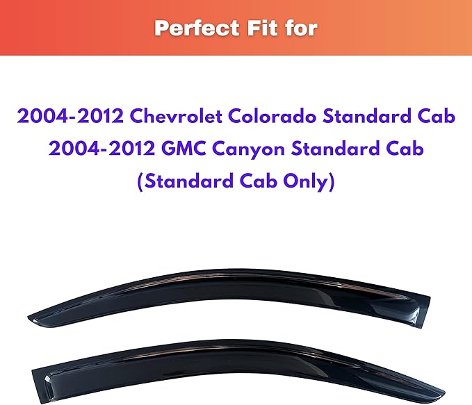 KPY Rain Guards Fit for 2004-2012 Chevrolet/Chevy Colorado Standard Cab, Out-Channel Window Visors Vent Wind Deflectors 2PC, Truck Accessories for 2004-2012 GMC Canyon Standard Cab (Single Cab Only)