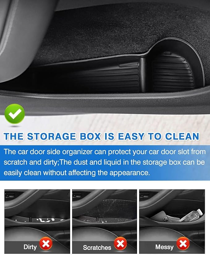 Shademax Car Door Organizer Tray for Tesla Model Y 2021-2024 (Not for Model Y Juniper) Door Side Storage Box Insert for Tesla Model Y Accessories 2024 - TPE Material, Black, 4 Pieces
