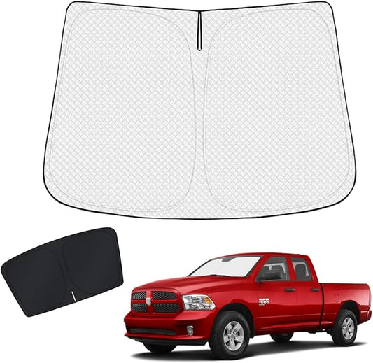KUST Windshield Sun Shade Custom Fit for Dodge RAM 1500 Accessories 2019-2024 2025 2026 Sun Shade Front Windshield Sun Visor Foldable Thicker 5-Layer Block Heat and Sun UV Rays