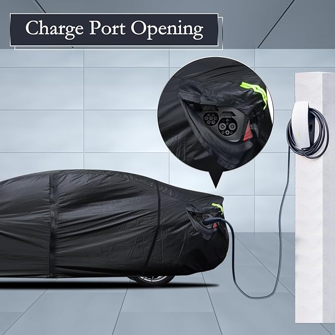 Migaven 6 Layers Car Cover Custom Fit for Model 3 Car Cover 2017-2025 Waterproof Full Exterior Cover Rain Snow Protection with Charging Port Ventilated Mesh Door Zipper
