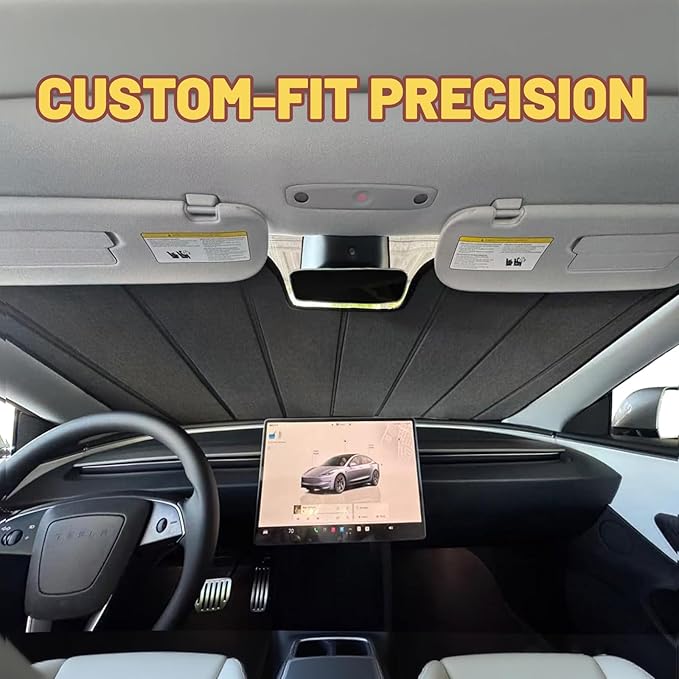 Windshield Sun Shade for Tesla Model 3 2018-2026, Model Y 2020-2026, Foldable Front Window Shade with 3-Layer Reflective Material to Keep Car Cool
