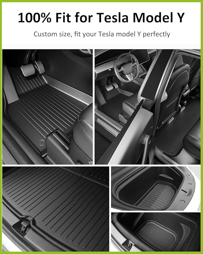 Floor Mats for 2021-2024 Tesla Model Y, 9PCS All Weather Full Set Cargo Liners Accessories, 3D TPE Odorless Trunk Frunk Rear Well Mats Custom for 5-Seater(Not Fit 7Seat & 2025 Juniper)