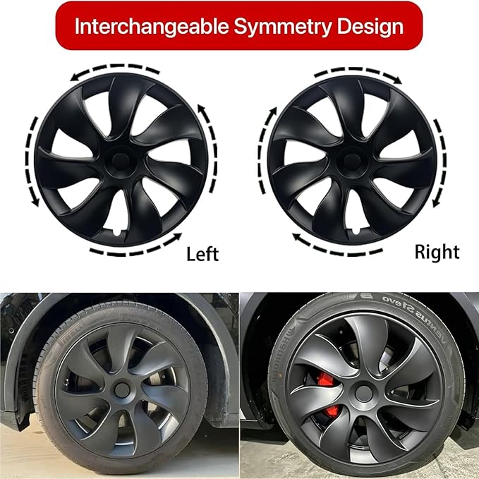 KAVANIC 4Pcs Wheel Cover Fits for Tesla Model Y 19Inch 2020-2024 ABS Matte Black Blade Style Hubcaps Fits for Tesla Model Y 19" Gemini Wheel Long Range Support Logo Symmetry Design (RWD/AWD)
