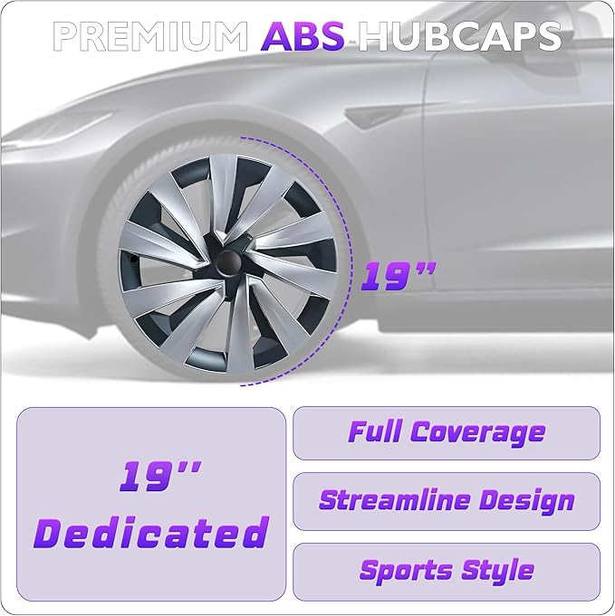 19 Inches Wheel Covers for 2025 2026 Tesla Model Y Juniper, Hub Protection Accessory, Replacement for Tesla Model Y 2025 Rim Protector, ABS Hubcaps 4-Piece, Black and White Color Contrast