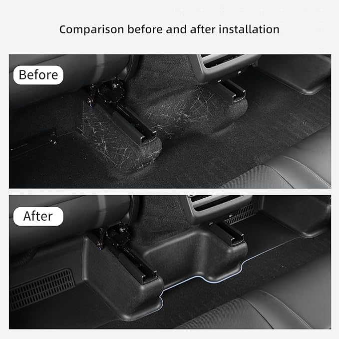 LUCKEASY 9PCS Seat Slide Rail Pad Cover & Under Seat Floor Mat for Tesla Model Y Juniper 2025 2026 Floor Mats Seat Track Scratch-Resistant for Model Y Juniper Accessories TPE Black
