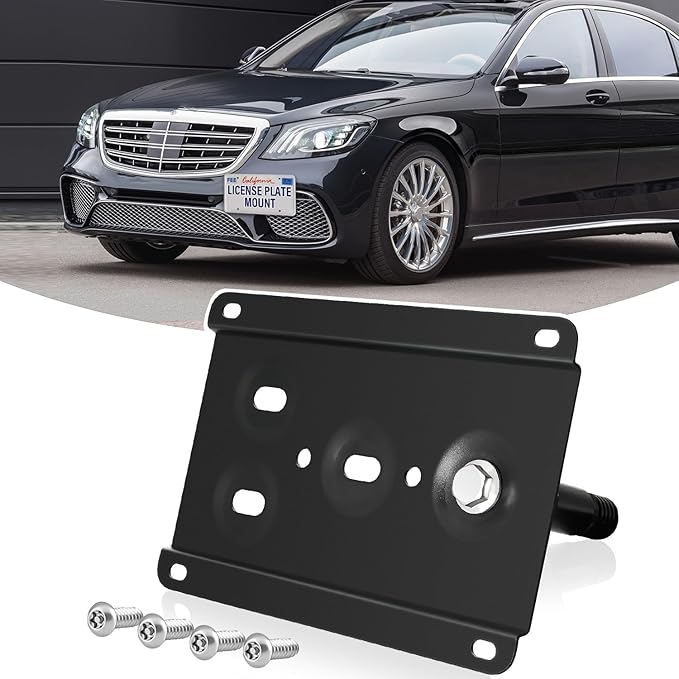 License Plate Holder Front License Plate Bracket No Drill Tow Hook Mount Anti-Theft License Plate Frame Compatible with Mercedes-Benz AMG S Class,-Benz S Class