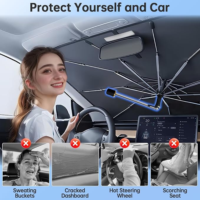 Windshield Sun Shade Umbrella for Nissan Frontier 2022-2026, Foldable Sunshade for Car Front Window, 360 Rotation Automotive Interior UV Protection for Outdoor Parking, Keep Car Cool