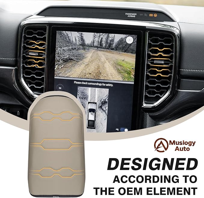 Muslogy Center Console Armrest Cover Fit for Ford Ranger 2024 2025 2026 Accessories, Comfort Armrest Pad Console Lid Cushion Vegan Leather Regular Thick (Sandstone)