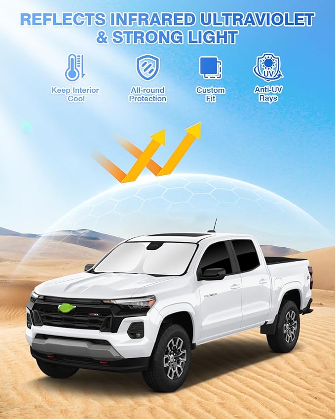 Sunshades for 2023-2025 2026 Chevrolet/Chevy Colorado Accessories Windshield Sun Shade Side Rear Window Shade Cover Sun Visor Shield Privacy Protection Keep Vehicle Cool Black 5PCS