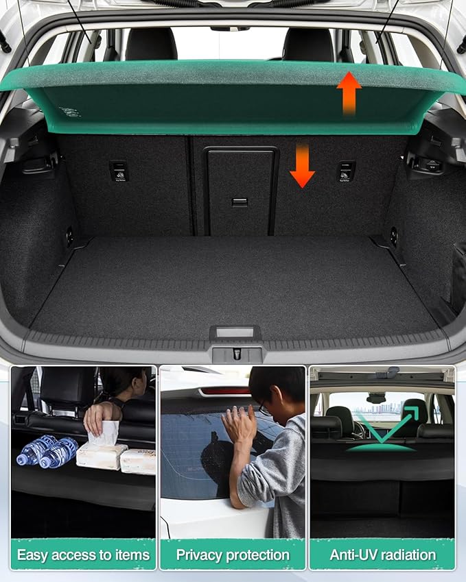 Powerty Cargo Cover for 2022 2023 2024 2025 Volkswagen VW Taos Accessories Trunk Cover Retractable Trunk Shielding Shade Cargo Luggage Cover Black (Can Withstand The Load)