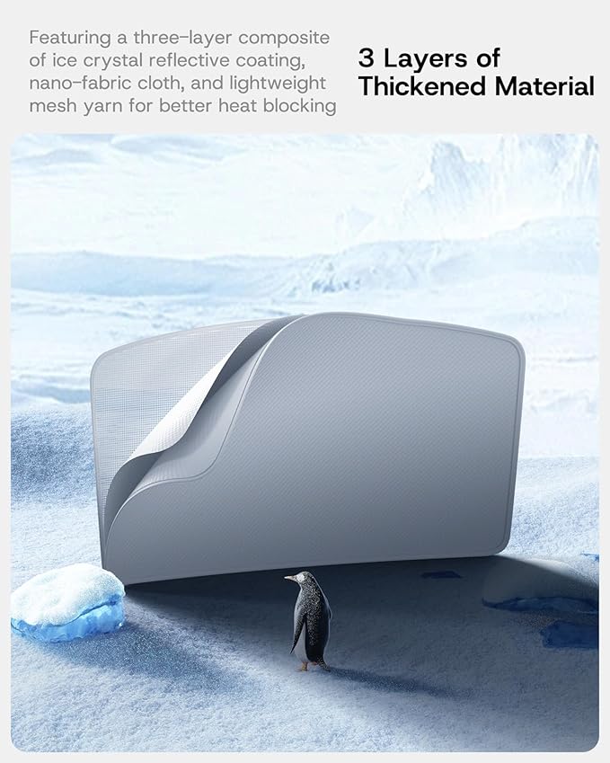 Upgrade Sunshade Roof for Tesla Model 3 2023 2022 2021, [Nano Ice-Crystal Coatings& No-Sag] Heat Insulation Class Roof Sun Shade for Tesla Model 3 Accessories, Gray, 2PCS