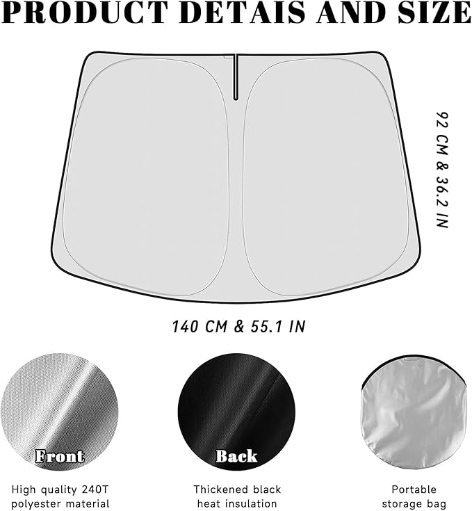 Car Windshield Sun Shade for Tesla 2016-2026 Model Y Juniper Accessories (OEM Design) Reflective Foldable Heat Insulation Sunshade for Ultimate Protection