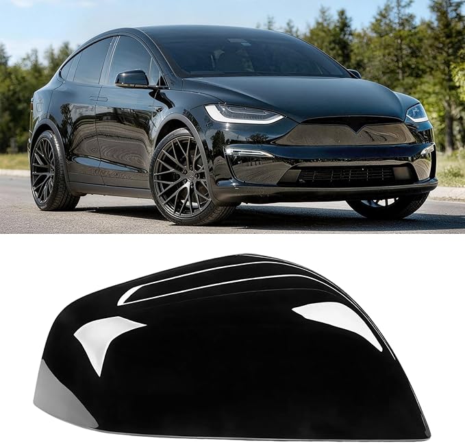 Jaronx Compatible with Tesla Model X Mirror Cover Replacement 2016-2025, Right Passenger Side Clip-on Rear View Mirror Cover Cap for Tesla Model X Accessories 1054431-00-D (Black)