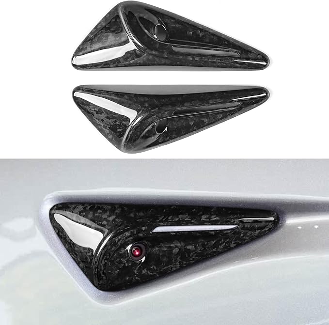 NVCNX for 2025 2026 Tesla Model 3/Y Highland Juniper Accessories Hard Rigid Real Carbon Fiber Side Camera Protection Cover Car Exterior Trim 2PCs, Fit for HW4.0, Glossy, Forged Carbon Fiber, not ABS
