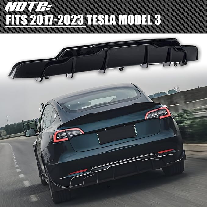 Rear Diffuser for 2017-2023 Tesla Model 3, Rear Bumper Lip Valance Panel Tesla Model 3 Accessories (Carbon Fiber)
