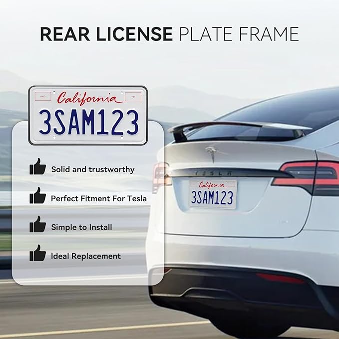 109684400B Rear License Plate Frame & Holder for Tesla Model Y & Model 3, Rear Plate Mounting Bracket kit with Stainless Steel Screws & Caps, Rust-Proof, Anti-Rattle Design