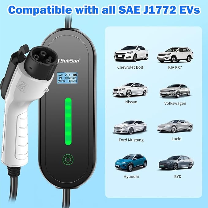 Level 1 & Level 2 EV Charger 16Amp 110-240V,17ft Cable, Portable Electric Vehicle Charger with NEMA5-15P & 6-20 Plug Compatible for SEA J1772 EV Cars for Home and Outdoor (Black)