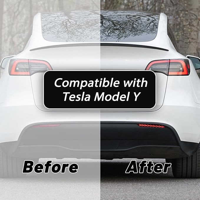Red Lens Rear Fog Bumper Reflector Brake Tail Sequential Flash Singal Lights Lamp 3 in 1 Arrow Style Compatible with Tesla Model Y 2021 2022 2023 Standard Performance
