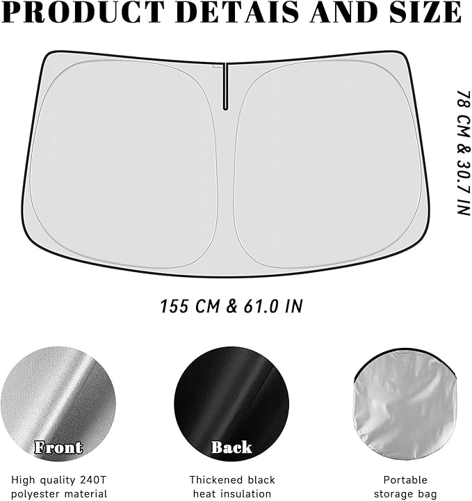Car Windshield Sun Shade for Honda 2017-2025 2026 Ridgeline Accessories (OEM Design) Reflective Foldable Heat Insulation Sunshade for Ultimate Protection