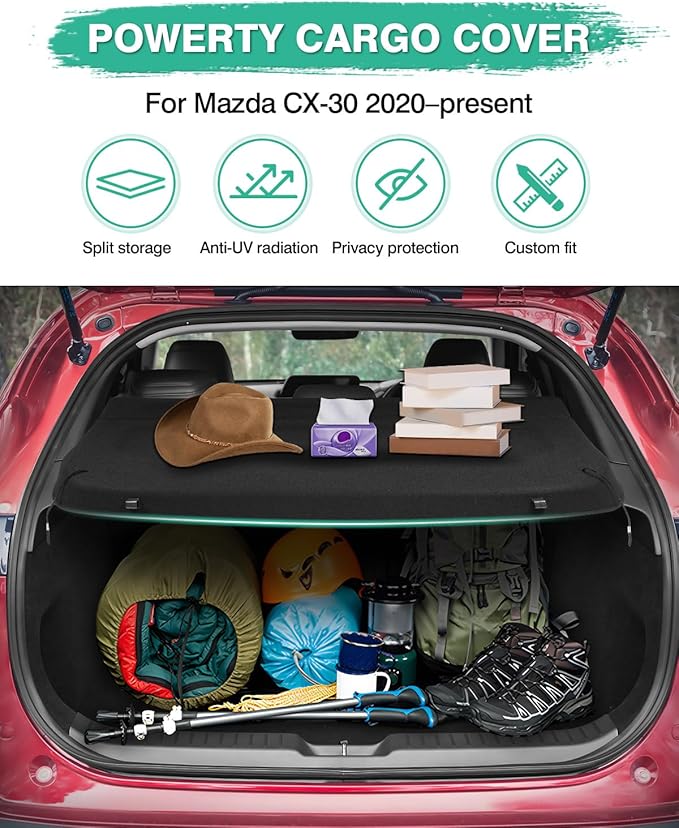Powerty Cargo Cover for 2020-2025 2026 Mazda CX-30 CX30 Retractable Trunk Cover Trunk Shielding Shade for CX30 Accessories Luggage Cover No Gap(Can Withstand The Load)
