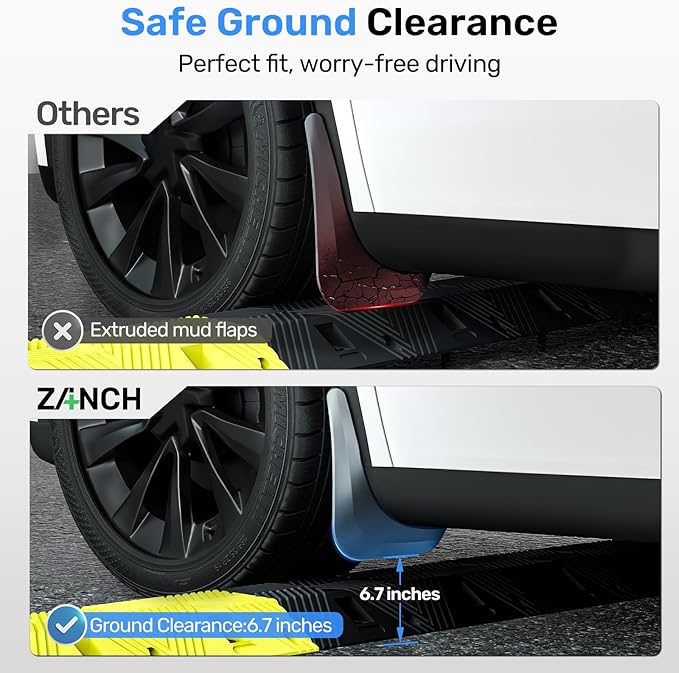 Zanch 2026 Upgraded Tesla New Model Y Juniper Mud Flaps [No Drilling & Protect Paint], OEM Design, Thick & Durable, Custom Fit for Tesla New Model Y 2025-2026 (Set of 4)