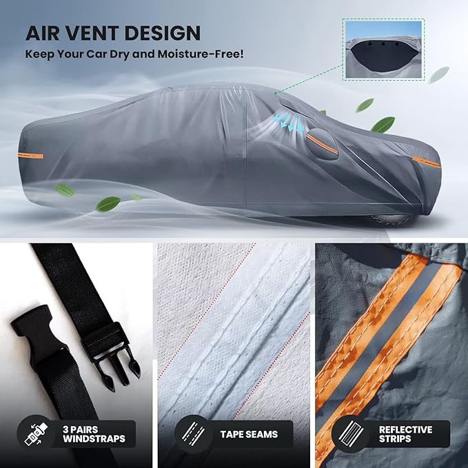 Waterproof Ford Explorer(2006-2026) SUV Car Cover with Breathable Vents, [2026 Upgrade] Premium Covers with Cotton Liner and Zipper Door, Sun Rain Snow Dust Uv Protection.(Gift with Towel)