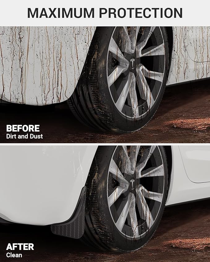 BASENOR for Tesla Model 3 Highland Mud Flaps 2024-2026, Aerodynamic No-Drilling Splash Guards, All-Weather Paint Protection Kit, Tire Protector New Model 3 Accessories - Set of 4