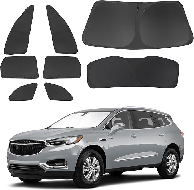 8PCS Windshield Sun Shade Custom Fit for 2018-2024 Buick Enclave Accessories Foldable Sunshade Side Rear Window Shade Cover Full Set Privacy Protection Keeps Car Cool