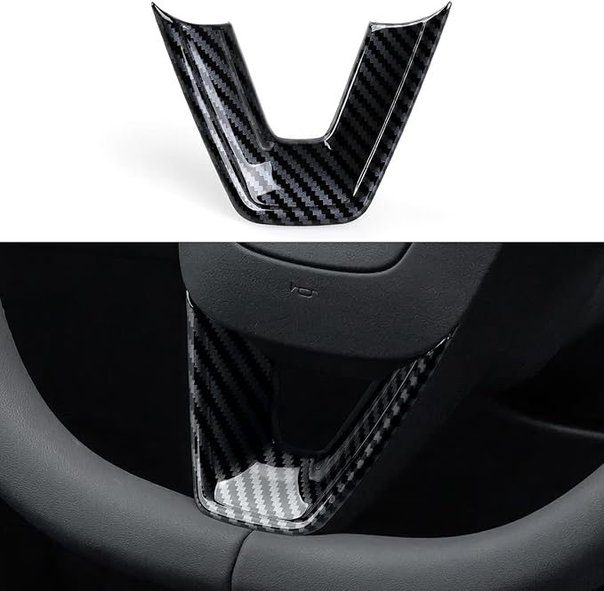 for Tesla Model 3 Highland 2024 2025 2026 Model Y Juniper 2025 2026 Accessories Interior Car Steering Wheel Trim Carbon Style ABS Decal Sticker (Style A)