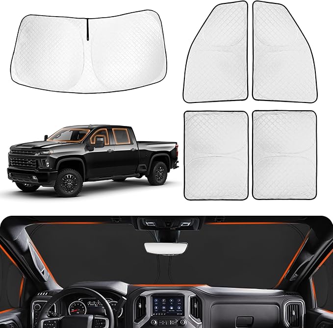 XCBYT Window Shades for 2019-2024 Silverado 1500 Crew Cab ONLY, Full Coverage 6-Layer Blackout Insulated Sun & UV Protection, Custom Fit Privacy Covers for Camping, Sleeping & Car Living (5 PCS)