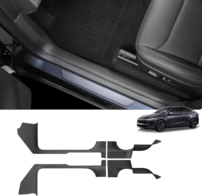LUCKEASY 4PCS Front & Rear Door Entry Threshold Strip Protector for Tesla Model Y Juniper 2025 2026 Door Sill Protective Cover Anti-dust Pads Protector Cover for Model Y Juniper Accessories TPE Black