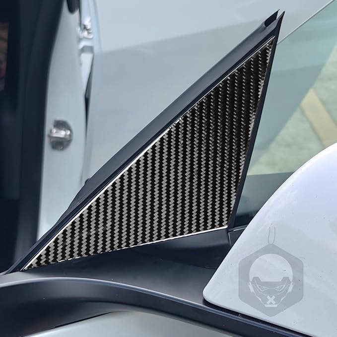 Carbon Fiber Sticker Front Door Triangle Window Pillar Cover Car Exterior Trim Compatible with Tesla Model 3 2024 Accessories Decorative Sticker Anti-Kick Film Overlay Decal Cover