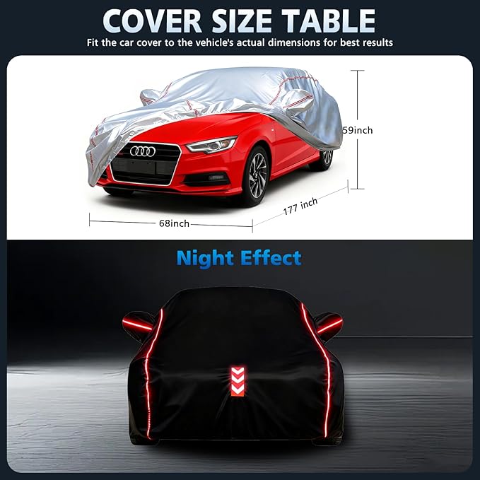 Car Cover Waterproof All Weather for Audi A3 1998-2025,All-Around Fastening and 4 Upgrades, 30s Quick-Install for Car Cover