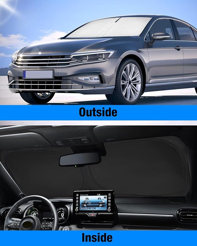 NEVERLAND Windshield Sun Shade for Cars, 210D Oxford Fabric Universal Front Window Sunshade Cover (57.87" x 27.56"), Heat & UV Rays Blocker for SUV and Sedan Interior Protection