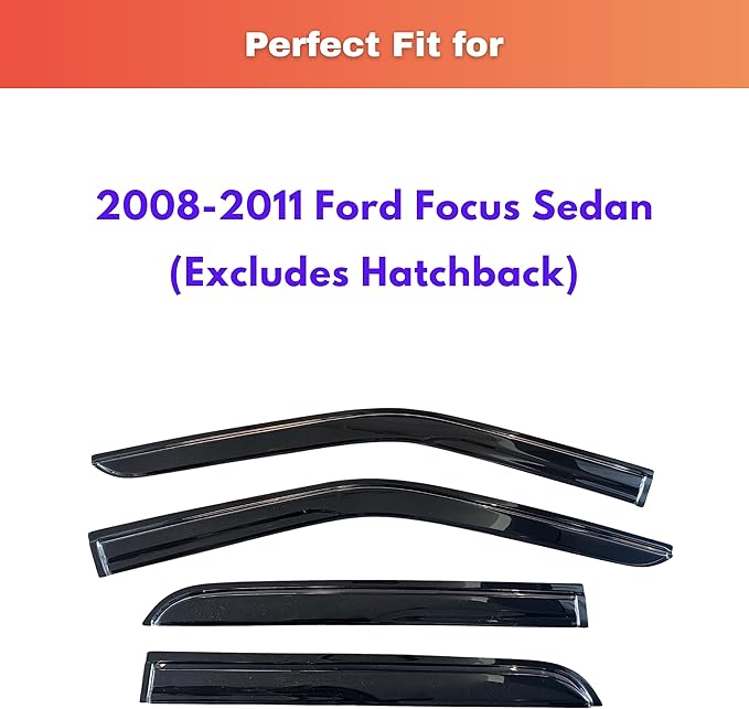 KPY Rain Guards Fit for 2008-2011 Ford Focus Sedan, Out-Channel Window Visors Vent Wind Deflectors 4PC, Car Accessories for 08-11 Focus Sedan (Excludes Hatchback)