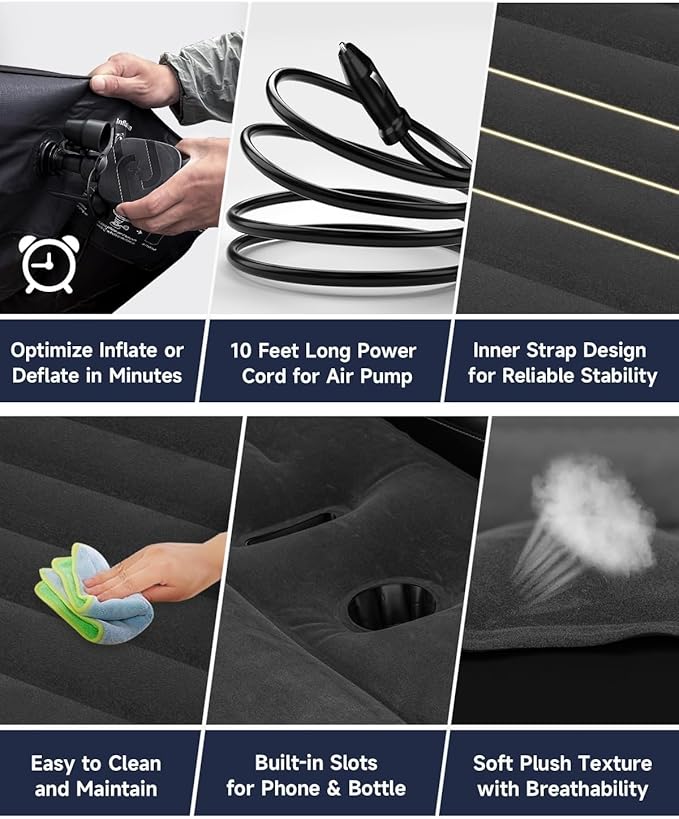 Umbrauto Custom Fit Air Mattress for Tesla Model Y/Juniper, 2026 Upgraded Inflatable Camping Bed for Back Trunk, Soft Flocking Surface+Reinforced Bottom Sleeping Pad w/Pump for Outdoor Travel