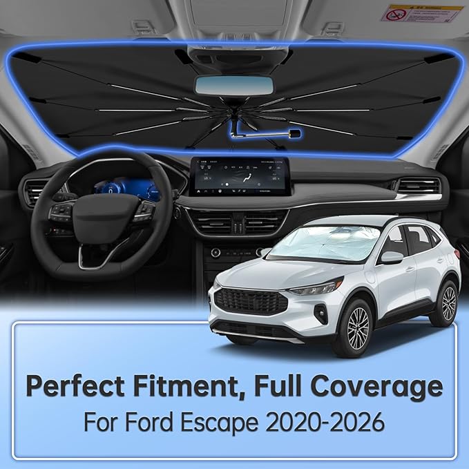 Windshield Sun Shade Umbrella for Ford Escape 2020-2026, Foldable Car Sunshade for Front Window, Highly Reflective Windshield Sun Shield Visor for UV Protection, Keep Car Cool Accessories