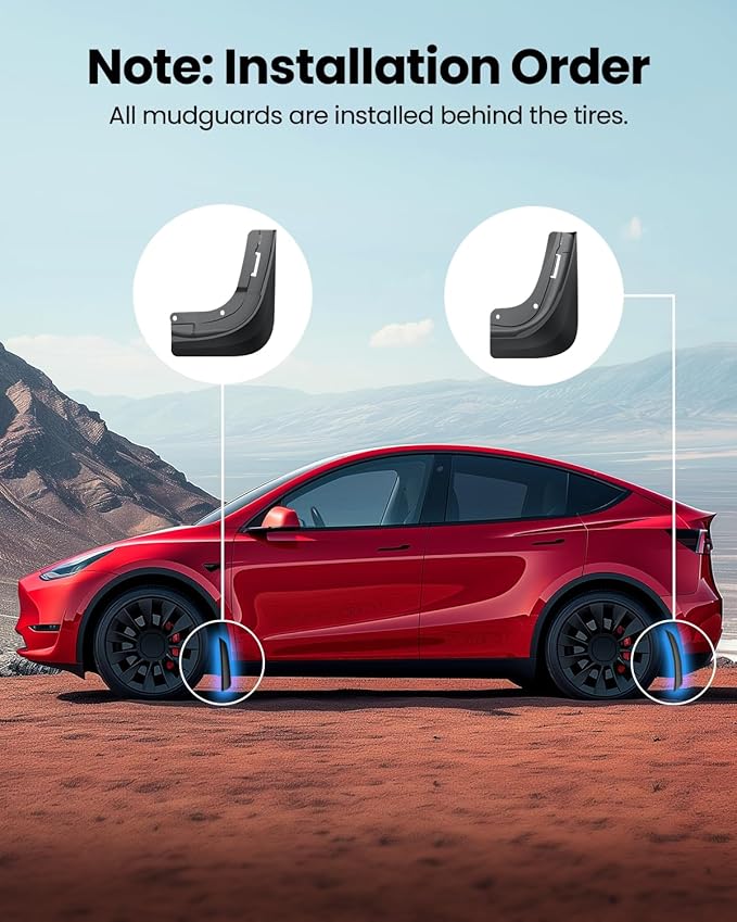 REEVAA 2026 Tesla Model X Accessories - Mud Flaps [Protect Paint, No Drilling Required] All-Weather Splash Guard Body Kits for Model X 2022-2026, Black (Set of 4)