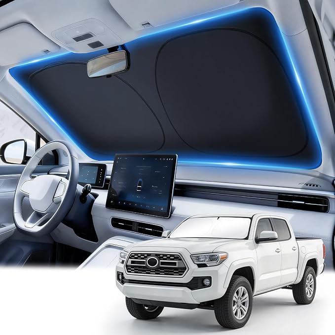 JUSTTOP Windshield Sun Shade for Toyota Tacoma 2016-2026 | Easy-Fold Windshield Sun Shade, Car Interior Accessories | 300T Upgraded Heat & UV Reflective Sunshade for Car Windshield, Blocks UV Rays