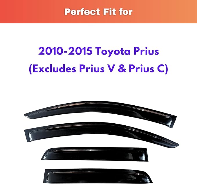 KPY Rain Guards Fit for 2010-2015 Toyota Prius, Out-Channel Window Visors Vent Wind Deflectors 4PC, Car Accessories for 10-15 Prius (Excludes Prius V & Prius C)