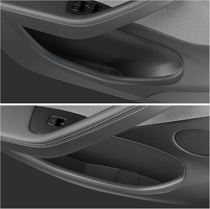 LUCKEASY 4PCS Door Side Storage Box Full Arounding for Tesla Model Y Juniper 2025 2026 Front & Rear Door Pocket Inner Organizer Trays Full Cover for Model Y Juniper Accessories TPE Black