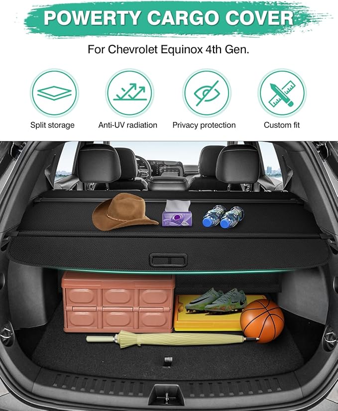 Powerty Cargo Cover for 2025 2026 Chevy Chevrolet Equinox & GMC Terrain Accessories Trunk Cover Retractable Trunk Shielding Shade Cargo Luggage Cover with Storage Cargo Net No Gap